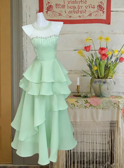 Pink tube top waist cake skirt sexy satin long dress prom dress R6230