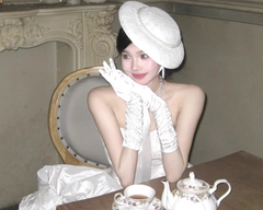 Gloves satin long white girls bride wedding dress birthday atmosphere S6232