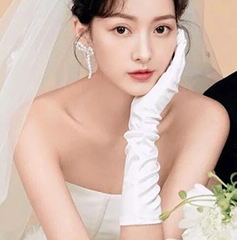 Off-white satin glossy medium-length wedding dress gloves S6235