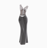 Pure desire style V-neck sleeveless knitted top 2025 hot girl hip-wrapped long skirt suit R1318