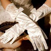Off-white lace bow mid-length wedding dress banquet dinner gloves S6243