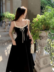 Black skirt, white suspenders, slim waist, A-line long skirt, homecoming dress R3728