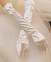 Off-white satin bow long wedding dress gloves S6234