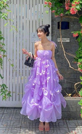 Purple tube top cake puffy long skirt homecoming dress R3768