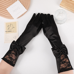 Stage performance long bow lace gloves satin wedding dress bride etiquette performance S6256