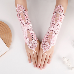 Hollow gloves wedding dress long lace embroidery nail beaded fingerless wedding gloves hook finger S6250