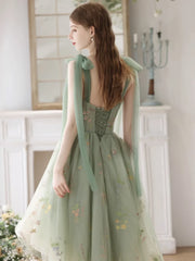 Light Green High Low Sweetheart Straps Formal Dress, Floral Tulle Homecoming Dress S2561