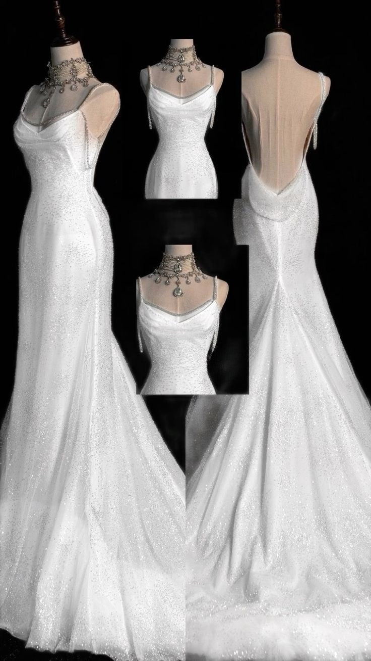 White Mermaid Sheath Wedding Dress Princess Bridal Gown        S6916