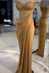 Strapless Mermaid Long Gold Prom Dress Long Formal Dress          S6177