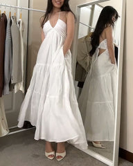 Sexy White Sleeveless Long Prom Dress,White Evening Dress      S6439