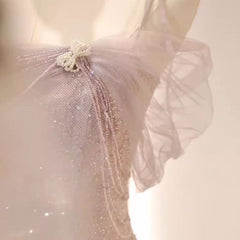 Vintage Mermaid Straps Pink Tulle Long Prom Dress       S6569
