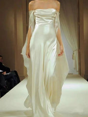 Vintage Long Sleeves Satin Backless Wedding Dresses Evening Dresses    S6717