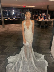 Silver Beaded Formal Dresses for Black Girl, Mermaid Long Prom Dress Evening Gown      S6762