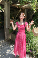 Pink cute slim waist lace design long skirt homecoming dress R3269