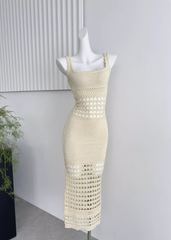 Bright silk knitted sexy hollow long skirt hip-wrapped fine glitter suspender dress for women R0286