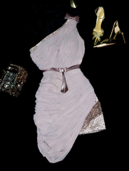 Light purple one-shoulder fitted waist bodycon short prom dress R6974