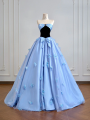Light blue strapless fitted waist slim-fitting ball gown with a full skirt R8200