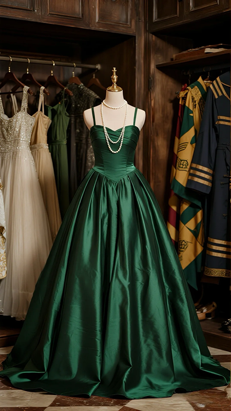 Dark green suspender waist slim sexy long skirt ball gown R6075