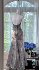 Grey halter-neck rhinestone-embellished fitted bodycon long ball gown R7611