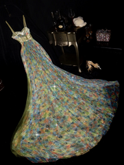 Yellow floral print halter-neck fitted long ball gown R7015
