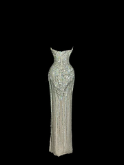 Silver sequined strapless waist-cinching bodycon sexy and elegant ball gown R8105
