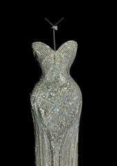Silver sequined strapless waist-cinching bodycon sexy and elegant ball gown R8105