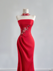 Red strapless, fitted waist, elegant long ball gown R8170