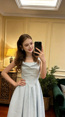 Light blue sleeveless fitted long ball gown R8832