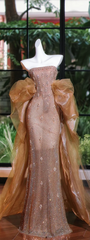 Rose Gold Sequined Strapless Waist Slim Fit Hip Maxi Bridal Dress R5703