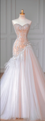 Light Pink Tube Top Fitted-Waist Slim-Fit Bodycon Prom Dress / Bridal Gown R5897