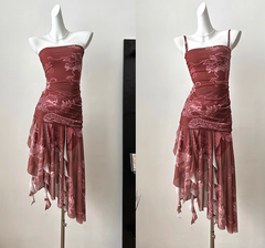 New Chinese style women's red irregular sling dress tube top long skirt summer adult dress concert wear R0090