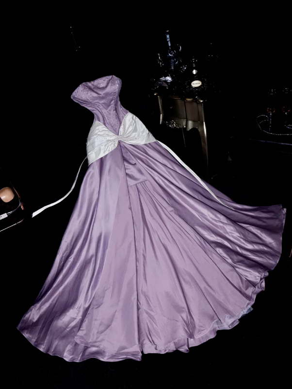 Purple strapless fitted long ball gown R7016