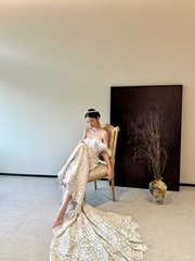 White tube top lace waist slim fishtail sexy long dress bridal gown R6058