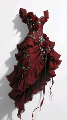 Red square neckline, three-dimensional floral design, fitted waist, and alluring mid-length ball gown R7209