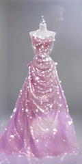 Pink strapless, fitted waist, pleated A-line skirt, long ball gown R6457