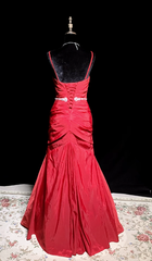 Red halter-neck fitted bodycon long ball gown R8681