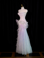 Light purple strapless fitted long ball gown R8924