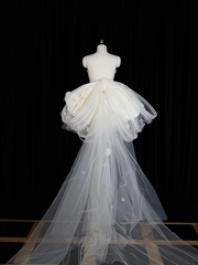 White strapless, fitted waist, short ball gown with a full skirt R8954