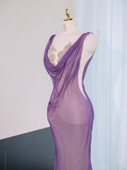 Purple halter neck, fitted waist, sexy long ball gown R9014