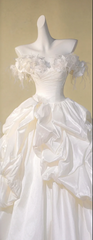 White one-shoulder floral neckline slim waist satin maxi bridal gown R5822