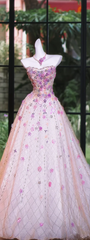 Pink Strapless Floral Waist A-Line Maxi Bridal Dress R5705