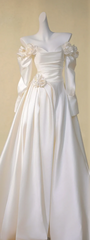 White one-shoulder elegant slim satin A-line maxi bridal dress R5823