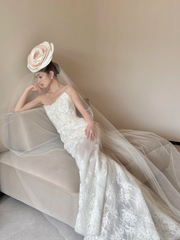 White tube top lace waist slim fit temperament fishtail sexy long dress bridal gown R6060