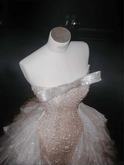 Pink sequined tube top sexy long skirt with waist, prom dress R5664