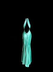 Lake blue halter neck backless sexy fitted waist long ball gown R6619