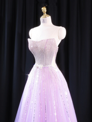 Light purple strapless fitted long ball gown R8925