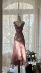 Light purple-red halter-neck fitted waist slim-fitting rhinestone sexy long ball gown R7694