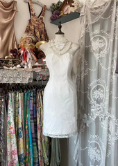 White sleeveless halter neck fitted short ball gown R7457