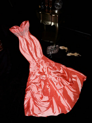 Pink strapless, fitted waist, alluring and sexy long ball gown R6939
