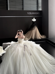 White tube top slim waist puffy skirt tulle bridal dress R6041